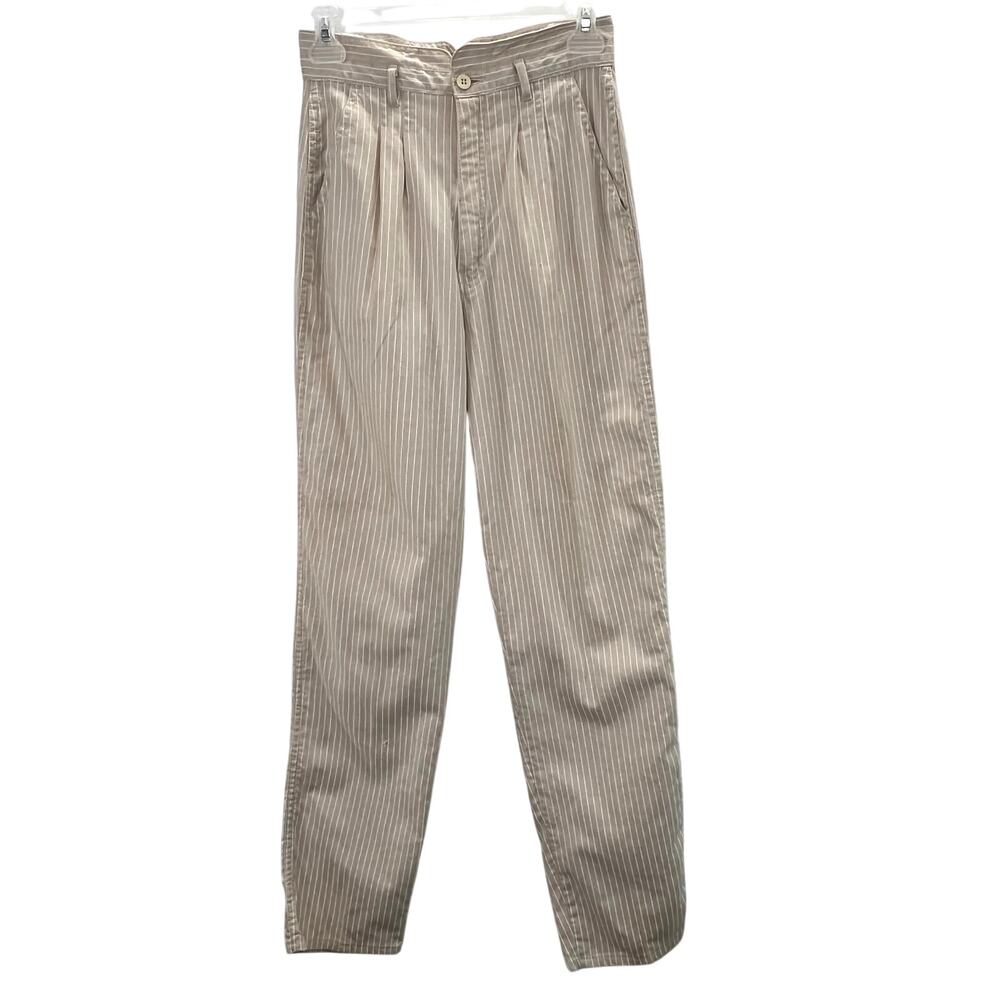 Vintage 80s Tres Jolie Baggy Pants 7/8 Women Beige Tan Pinstripe High Waist 25"
